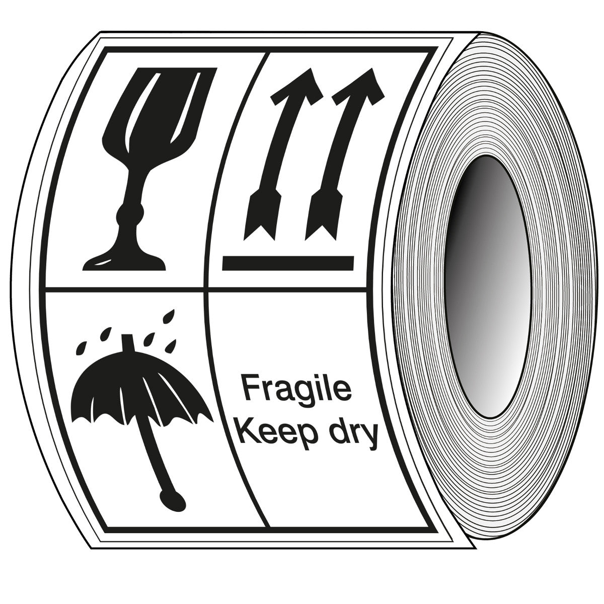 Zerbrechlich, diese Seite nach oben, vor Nässe schützen – Verpackungsetiket