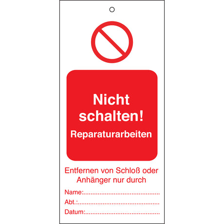 Tagout: Anhänger für Warnhinweise