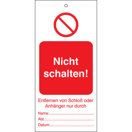 Tagout: Anhänger für Warnhinweise