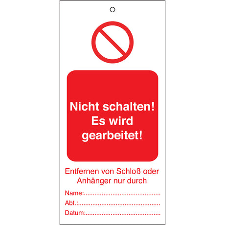 Tagout: Anhänger für Warnhinweise