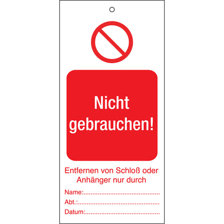 Tagout: Anhänger für Warnhinweise