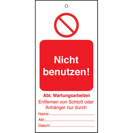 Tagout: Anhänger für Warnhinweise