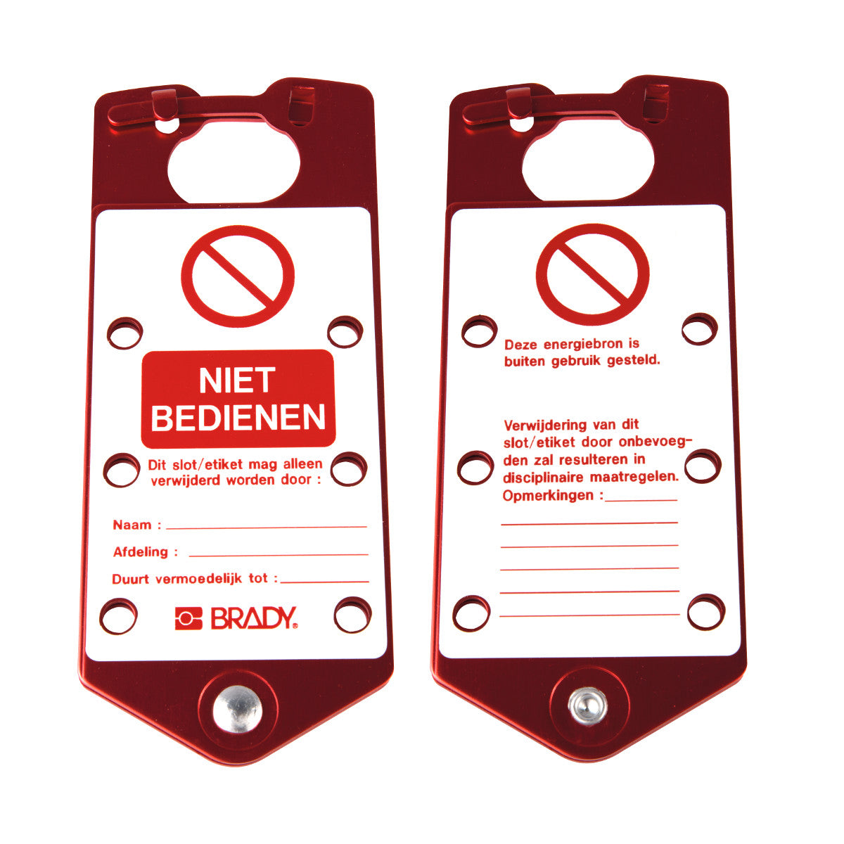 Beschriftbare Sicherheits - Blockierbügel DUTCH "Niet bedienen"