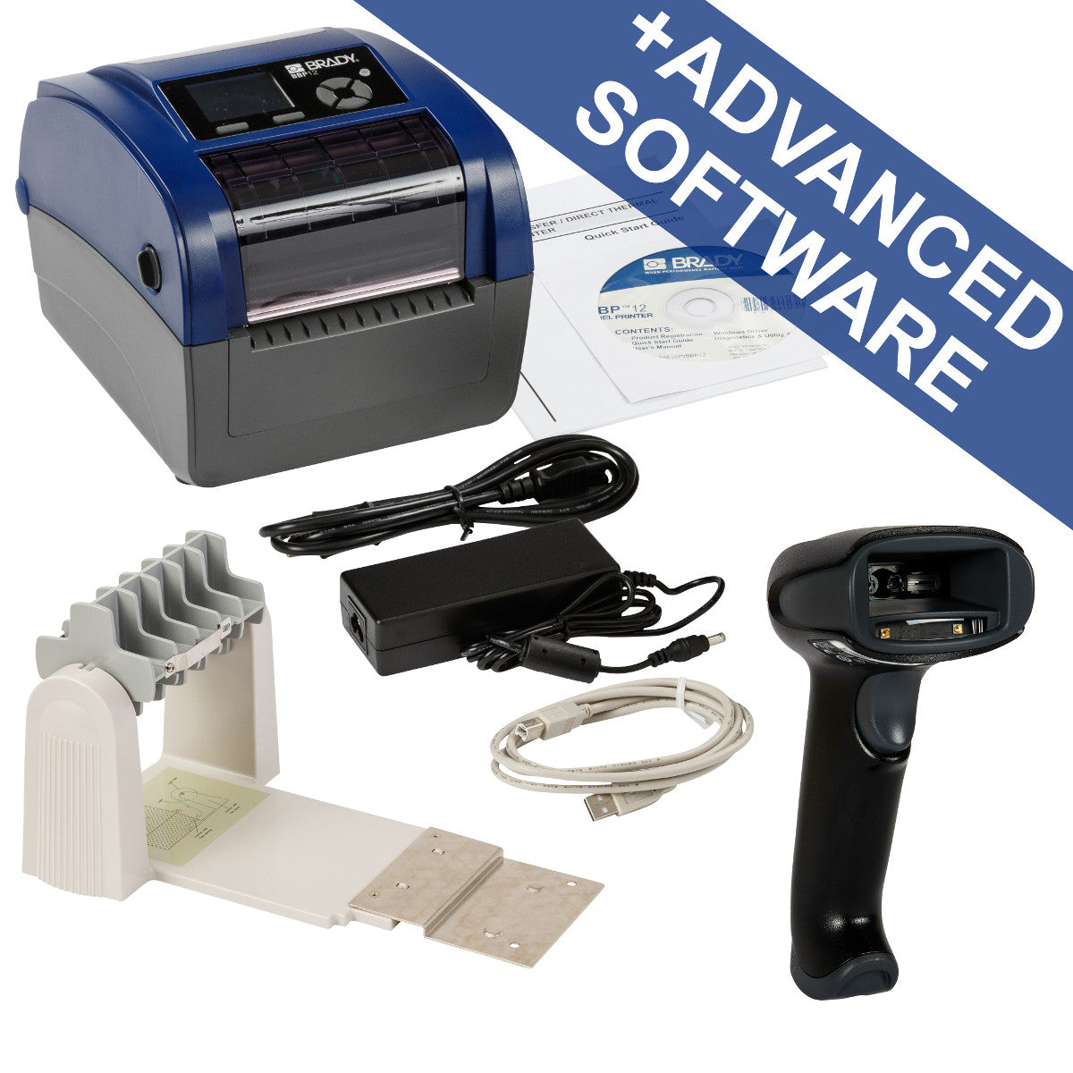 BBP12 Etikettendrucker 300 dpi - EU mit Rollenhalter, Barcode-Scanner und Brady Workstation-Suite Scannen und Drucken
