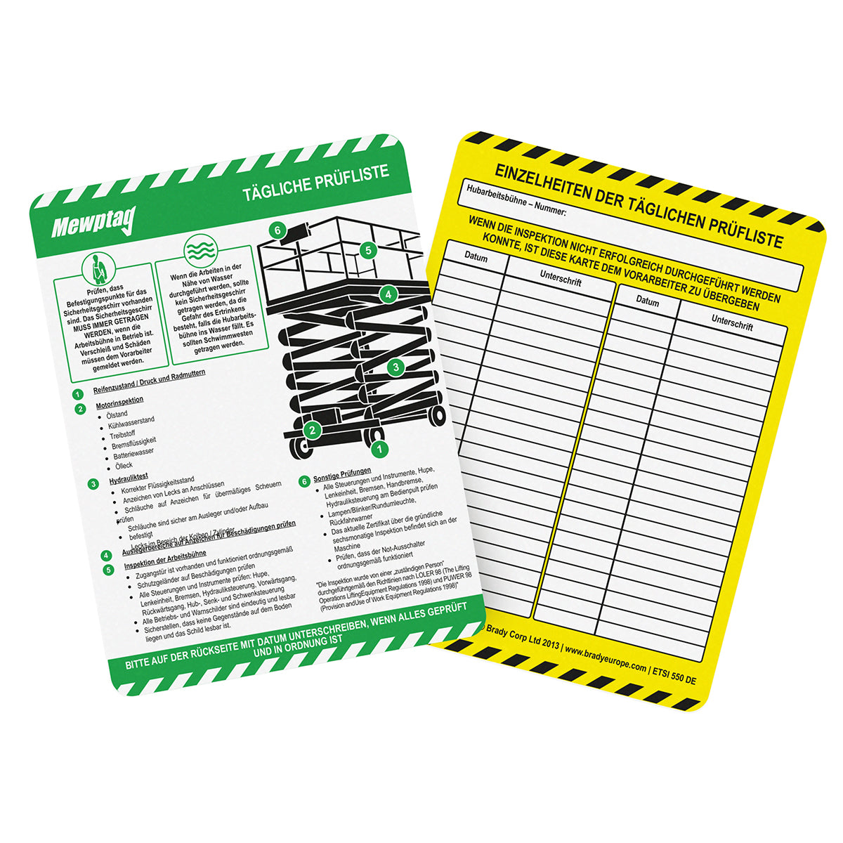 Insert sign for aerial work platforms