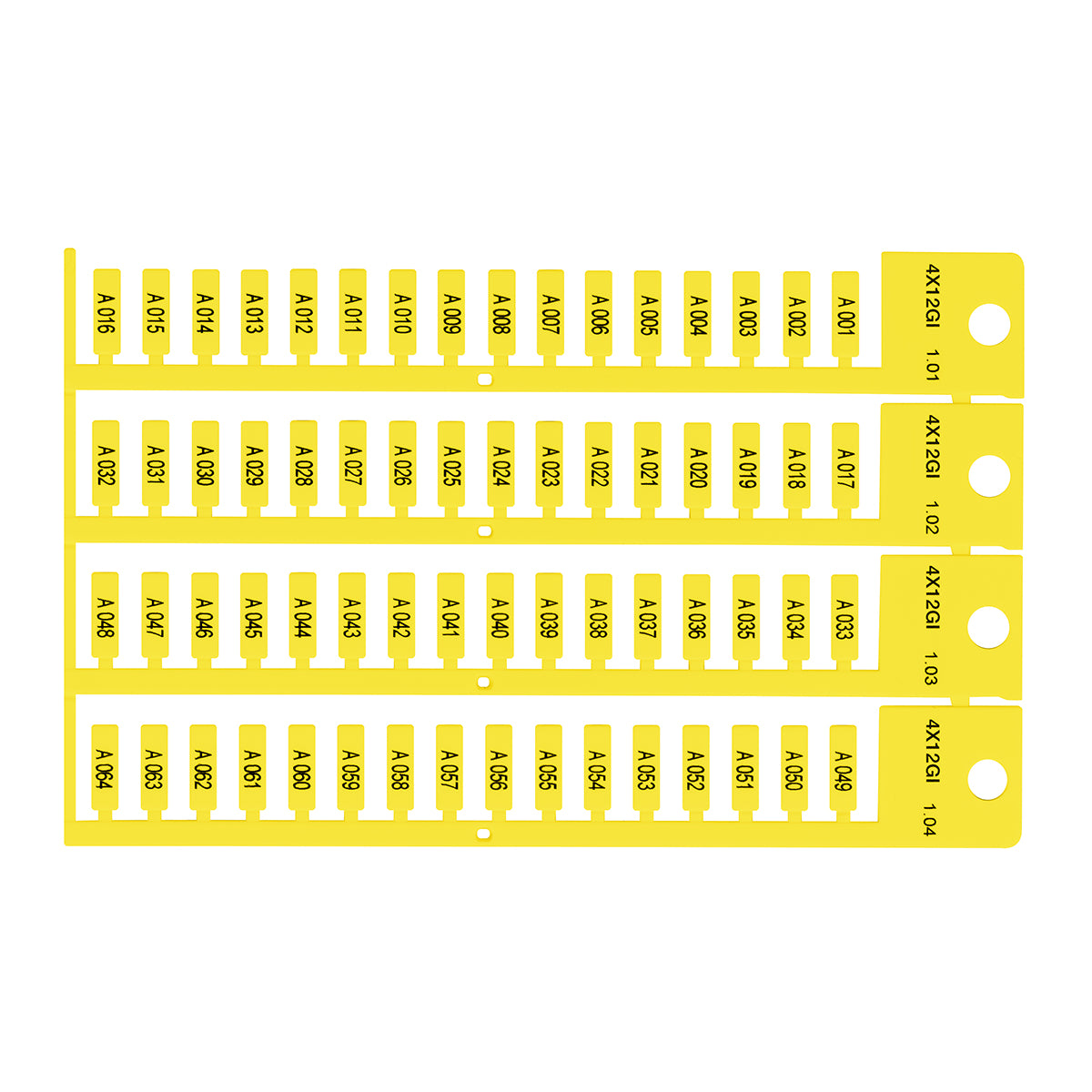 Yellow marking, 4 x 12, 4 rows