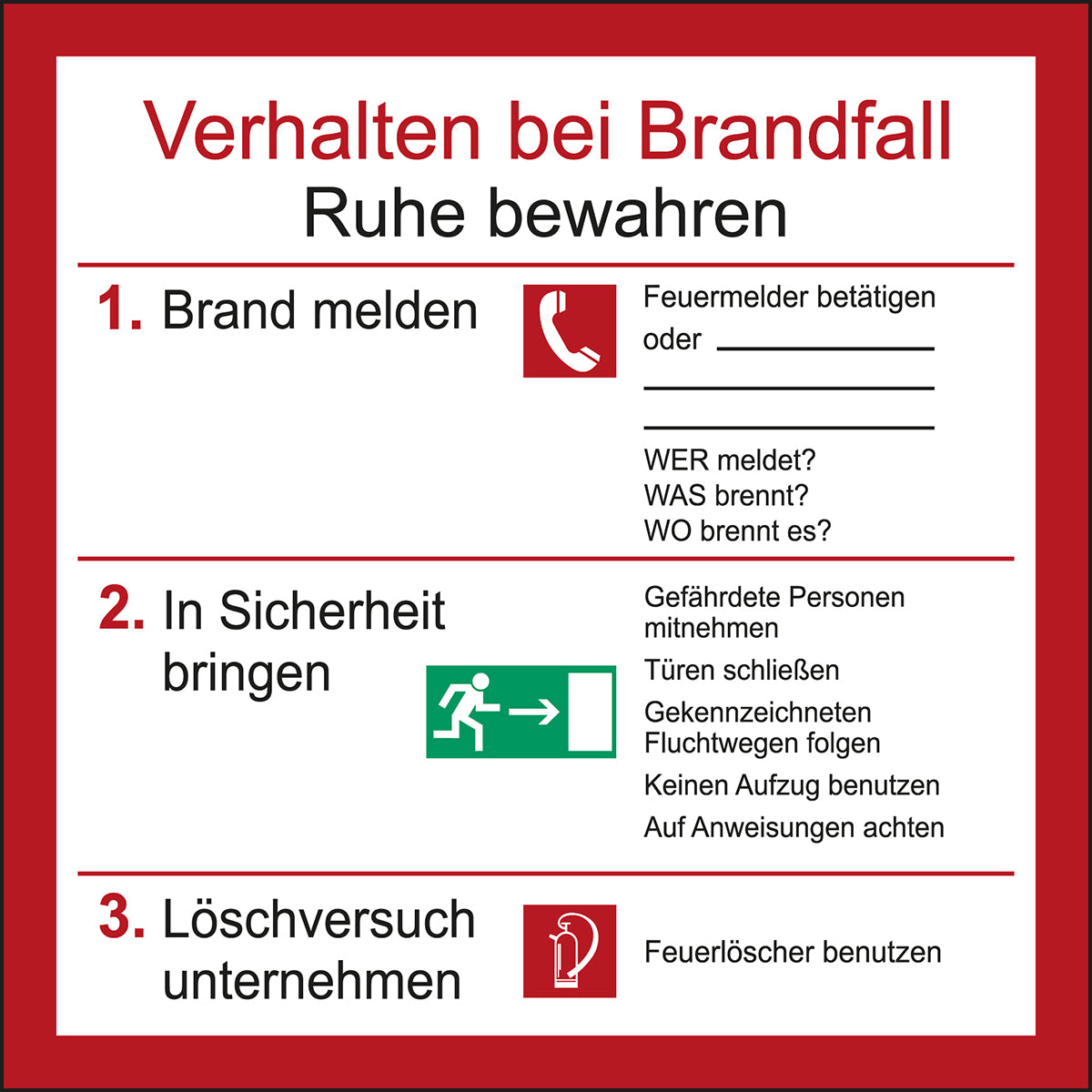 Aushänge - Brandschutz, Notfall - Verhalten im Brandfall