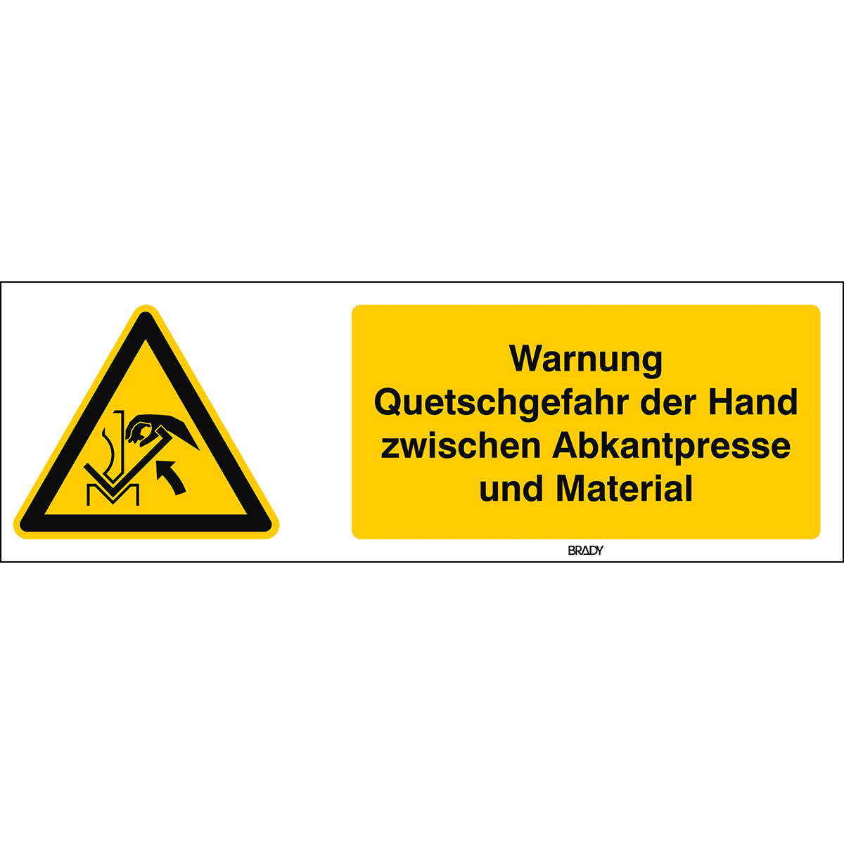 ISO Sicherheitskennzeichnung - Warnung vor Quetschgefahr der Hand zwischen Presse und Werkstück