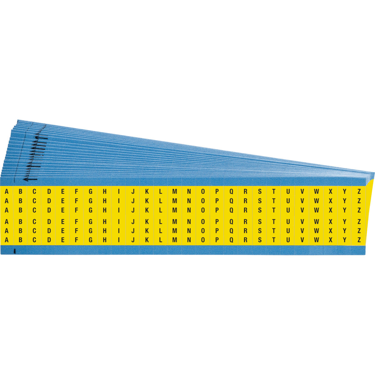 Kabelkennzeichnungskarten - fortlaufende Buchstaben auf farbigem Hintergrund - Großbuchstaben