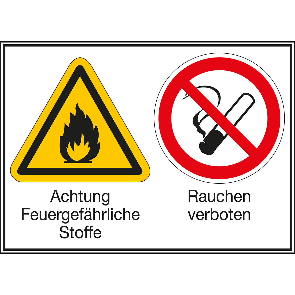 Mehrsymbol-Schilder - Achtung Feuergefährliche Stoffe / Rauchen verboten