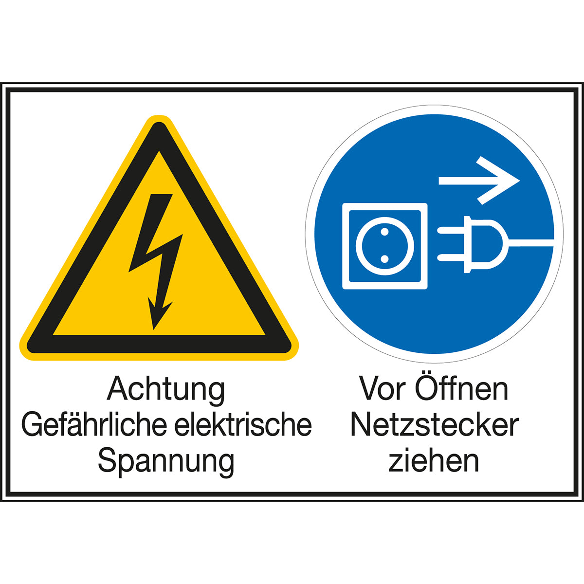 Multi-symbol signs - Caution Dangerous electrical voltage / Unplug before opening