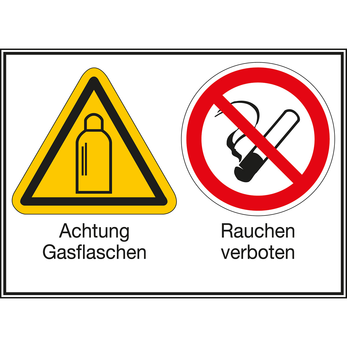 Mehrsymbol-Schilder - Achtung Gasflaschen / Rauchen verboten