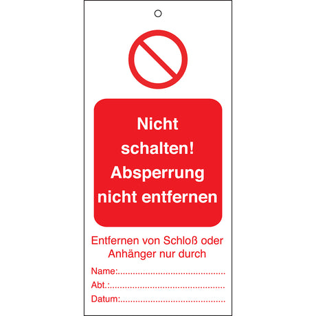 Tagout: Anhänger für Warnhinweise