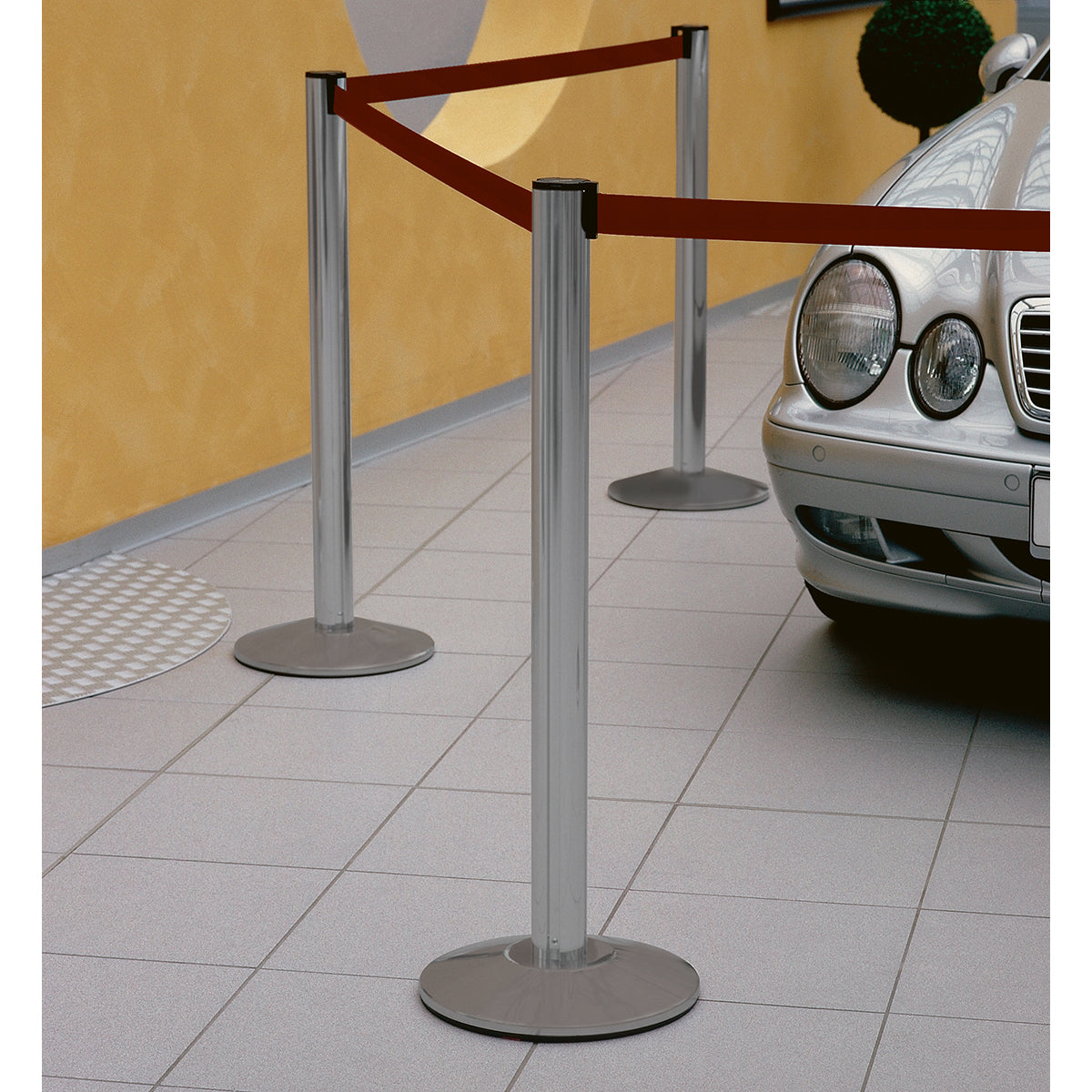 Belt for pedestrian guidance system: Wine red, 2 m / Barrier post: Matt