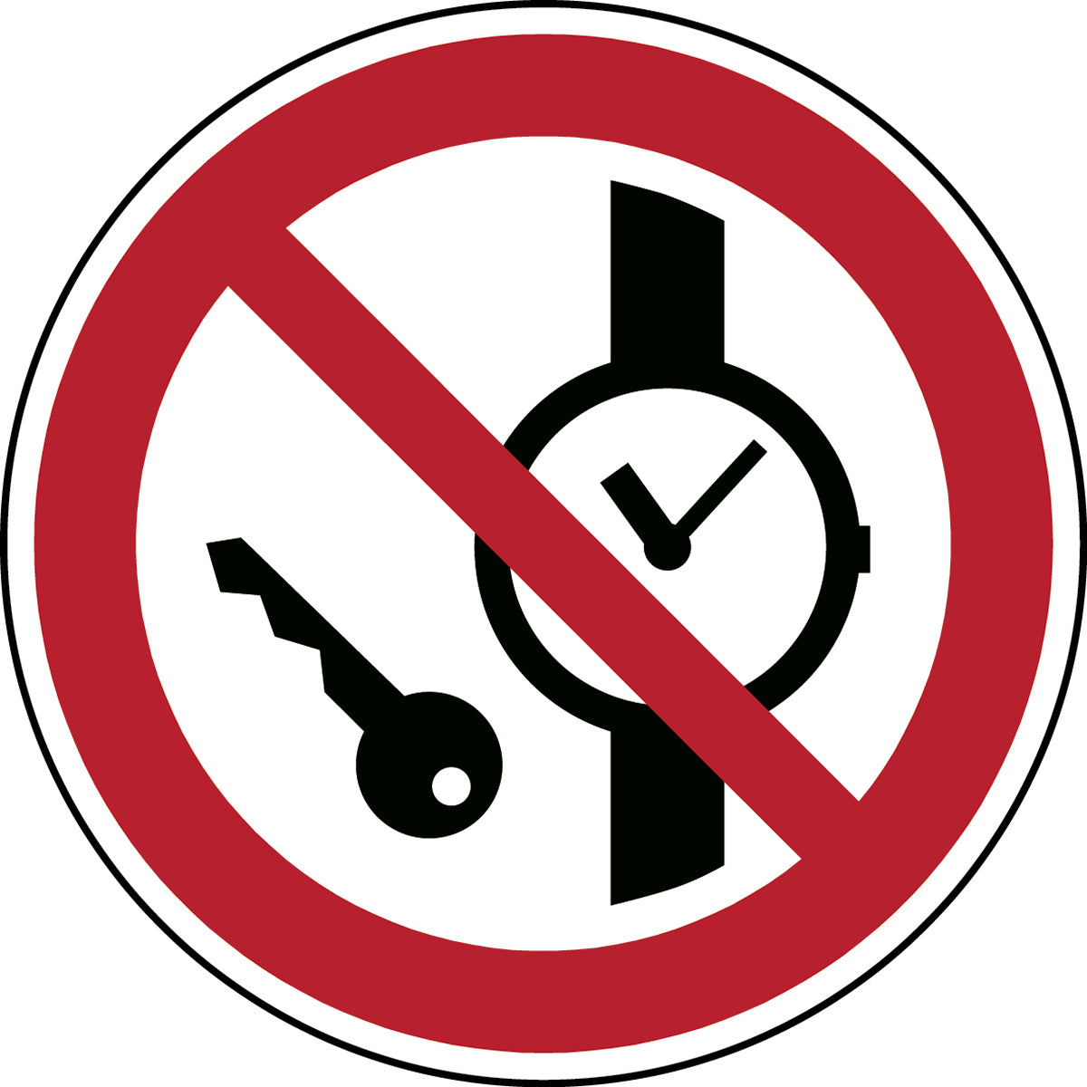 ISO safety sign - Carrying metal parts or watches is prohibited