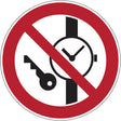 Verbotsschilder - Mitführen von Metallteilen oder Uhren verboten