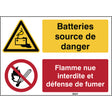Warnung; Batterieaufladung und keine offene Flamme; Feuer, offenes Licht und Rauchen verboten – ISO 7010