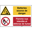 Warnung; Batterieaufladung und keine offene Flamme; Feuer, offenes Licht und Rauchen verboten – ISO 7010