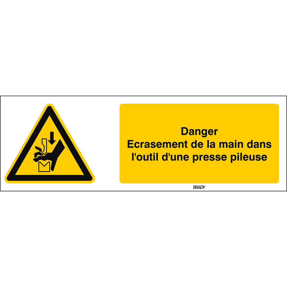 ISO Sicherheitskennzeichnung - Warnung vor Quetschgefahr der Hand zwischen den Werkzeugen einer Presse