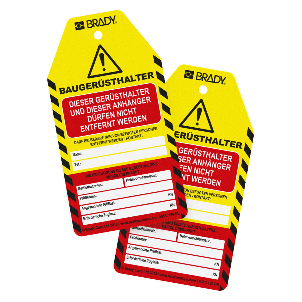 Anhänger für Prüfhinweise für Baugerüsthalter