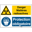 Warnung; radioaktive Stoffe oder ionisierende Strahlen und Atemschutz benutzen – ISO 7010
