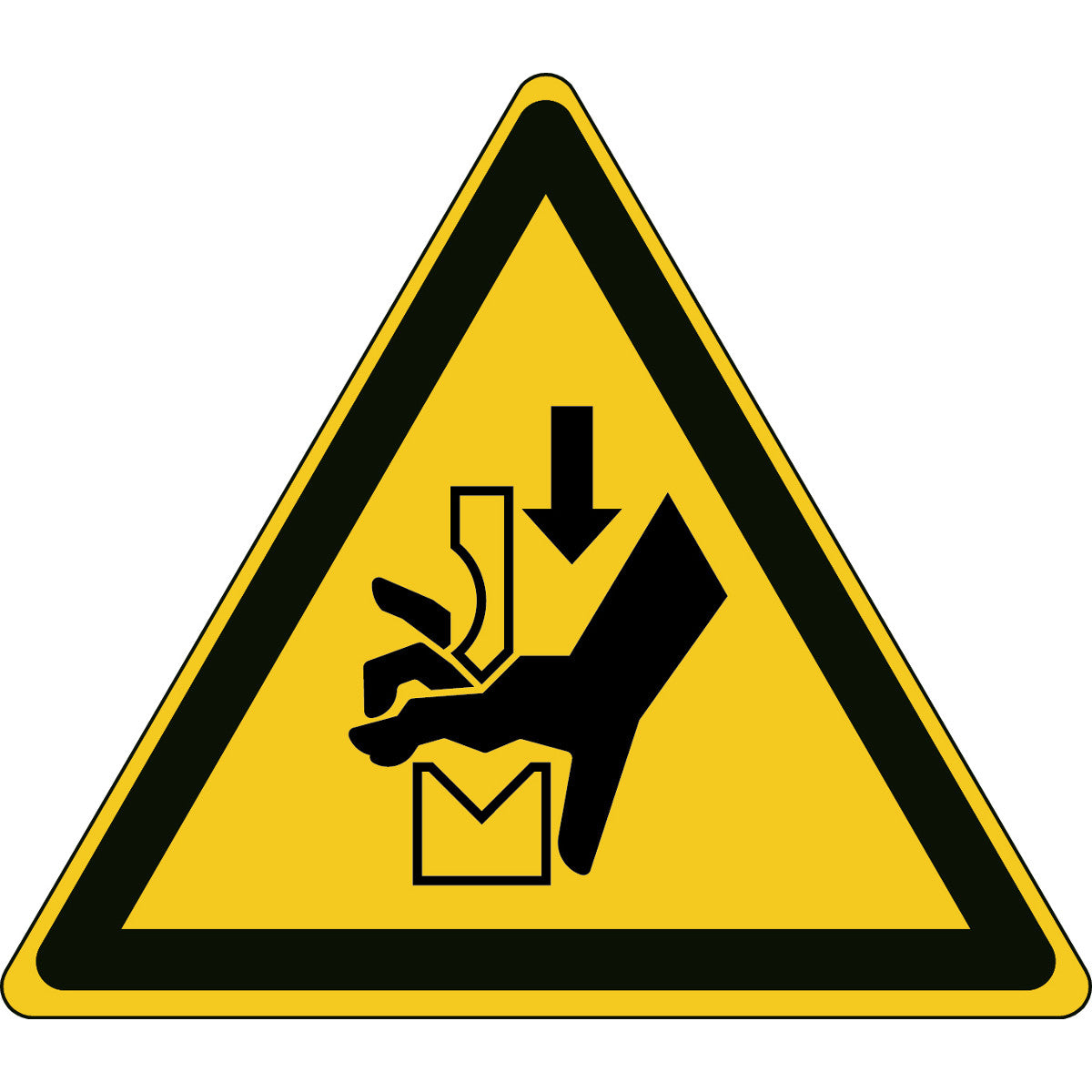 ISO safety sign - Warning of risk of crushing of the hand in a press brake
