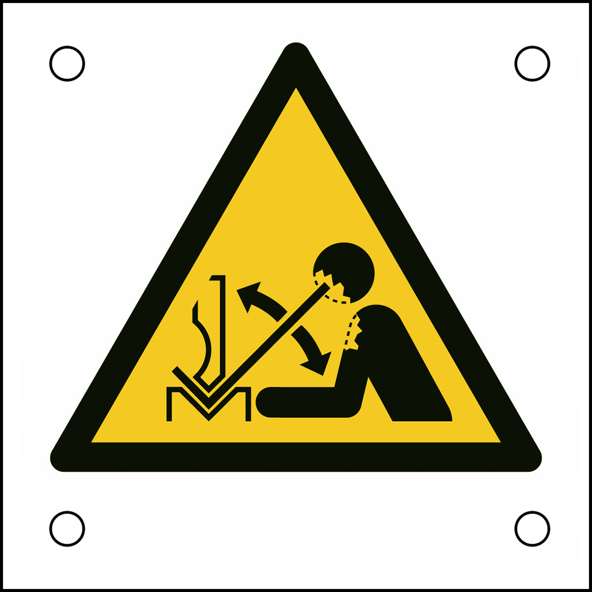 ISO-Sicherheitsschild – Warnung vor hochschnellendem Werkstück in einer Presse