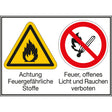Mehrsymbol-Schilder - Achtung Feuergefährliche Stoffe / Feuer, offenes Licht and Rauchen verboten