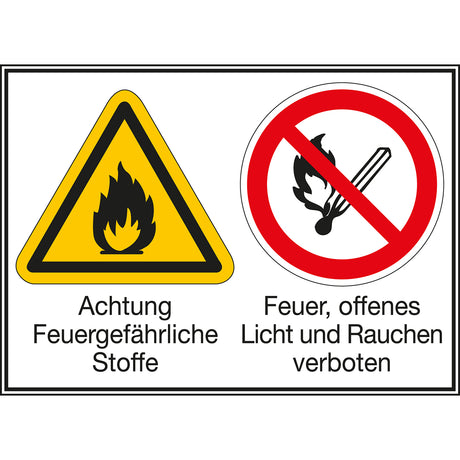 Mehrsymbol-Schilder - Achtung Feuergefährliche Stoffe / Feuer, offenes Licht and Rauchen verboten