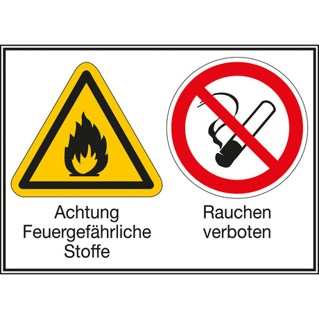 Mehrsymbol-Schilder - Achtung Feuergefährliche Stoffe / Rauchen verboten