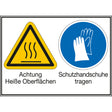 Mehrsymbol-Schilder - Achtung Heiße Oberflächen / Schutzhandschuhe tragen