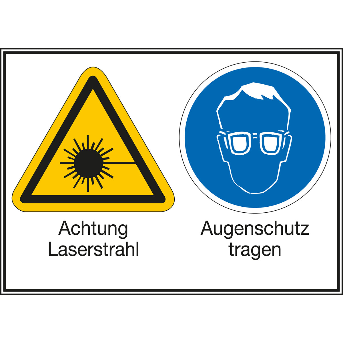 Mehrsymbol-Schilder - Achtung Laserstrahl / Augenschutz tragen