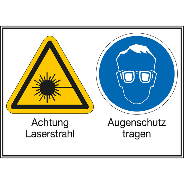 Mehrsymbol-Schilder - Achtung Laserstrahl / Augenschutz tragen