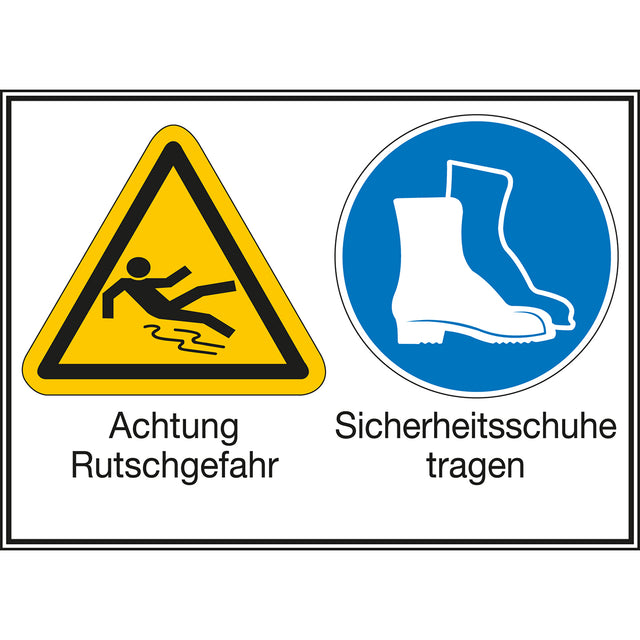 Mehrsymbol-Schilder - Achtung Rutschgefahr / Sicherheitsschuhe tragen