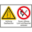 Mehrsymbol-Schilder - Achtung Gasflaschen / Feuer, offenes Licht and Rauchen verboten