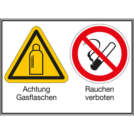 Mehrsymbol-Schilder - Achtung Gasflaschen / Rauchen verboten