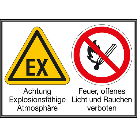 Mehrsymbol-Schilder - Achtung Explosinsfähige Atmosphäre / Feuer, offenes Licht and Rauchen verboten