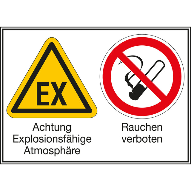 Mehrsymbol-Schilder - Achtung Explosionsfähige Atmosphäre / Rauchen verboten