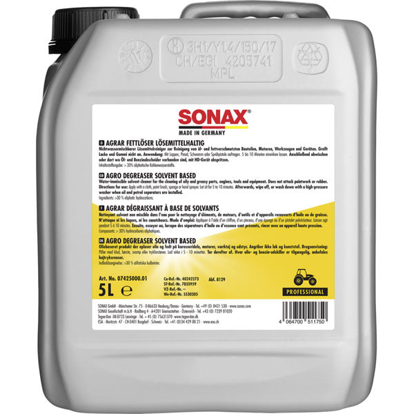 SONAX AGRAR degreaser contains solvents